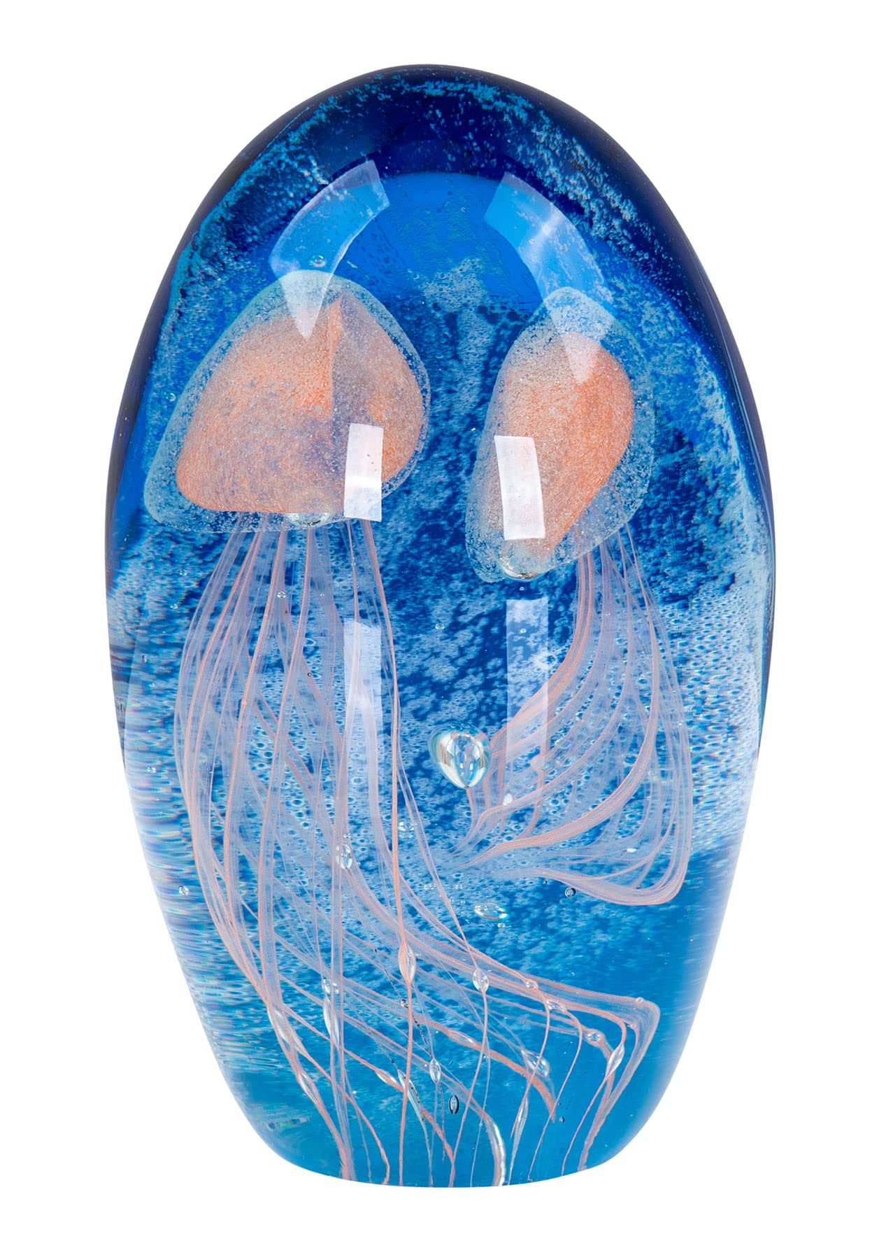 levandeo Design Glas Skulptur H13cm Blau Weiß Qualle Kunst Unikat Briefbeschwerer Figur Dekofigur Glasdeko