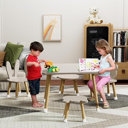 Benarita Juego de mesa y sillas para niños, mesa de actividades de madera con sillas temáticas de animales, mesa para niños pequeños para arte,
