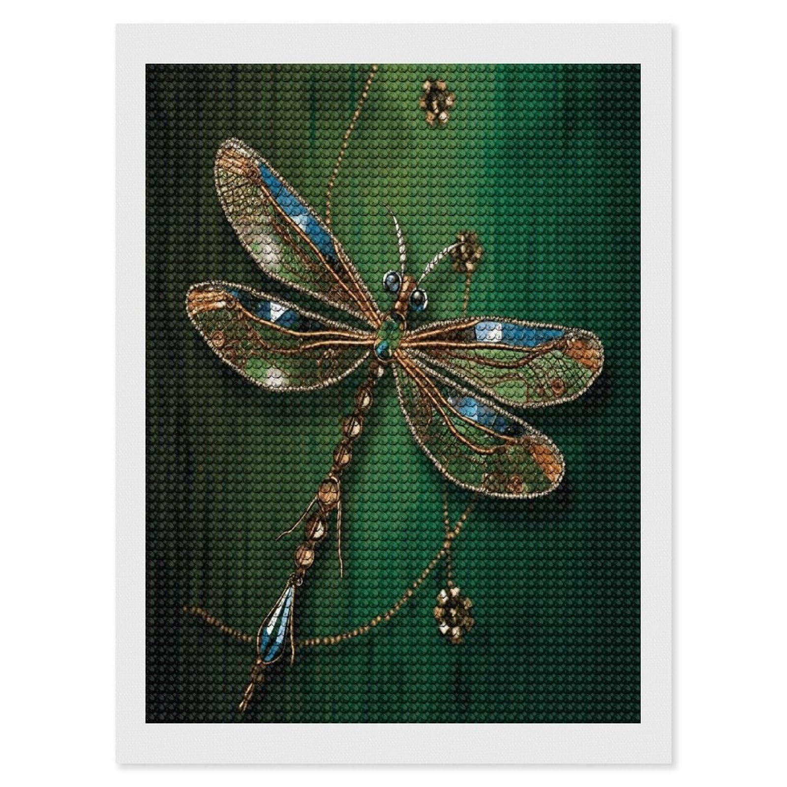 FekiLoot Jewel Dragonfly Paint by Numbers Kit for Adults Beginner DIY Diamond Dots Paintings Round Full Drill Diamond Art Kits Picture Diamond Art Painting Kits for Home Decor 12"x16"