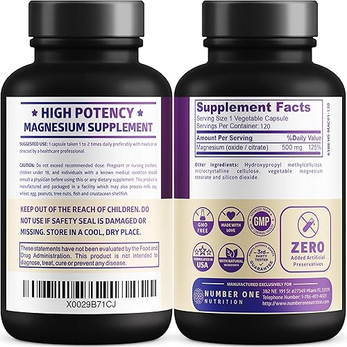 Miniatura 1 de Complejo de magnesio N1N Premium, suplemento de magnesio de alta absorción para mujeres y hombres para apoyar la regularidad y la salud ósea, 120