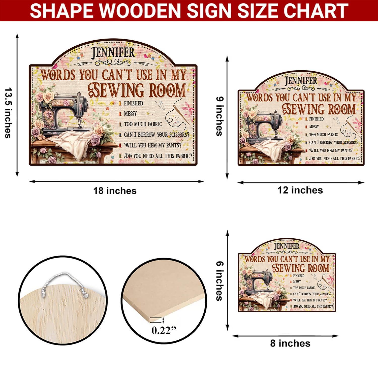 THUYPT Personalized Sewing Sign for Sewing Room Decorations, Printed Wooden Sign for Sewer Craft Room Wall Hanging Decor, Sewer Sign for Sewing Lover (04)