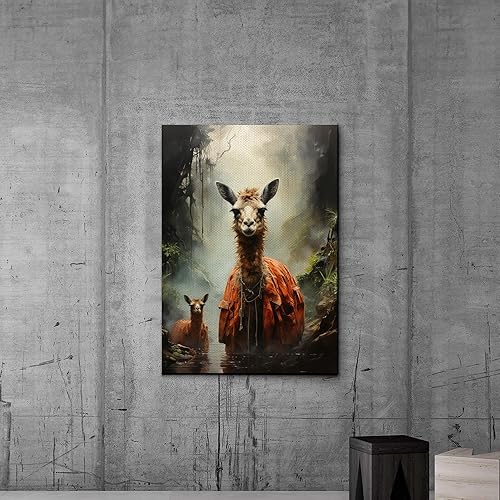 Alpaca Canvas Wall Art for Bathroom Living Room Wall Decoration Animal Wall Painting Autumn Landscape Wall Picture Aesthetic Alpaca Wall Decor