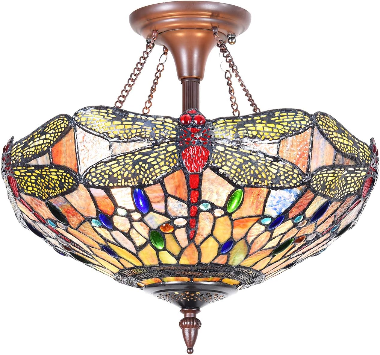 Capulina Tiffany Ceiling Light Pendant Lamp Dragonfly Stained Glass Ceiling Light Hanging Light Fixtures W15.7" for Living Room Bedroom Hallway