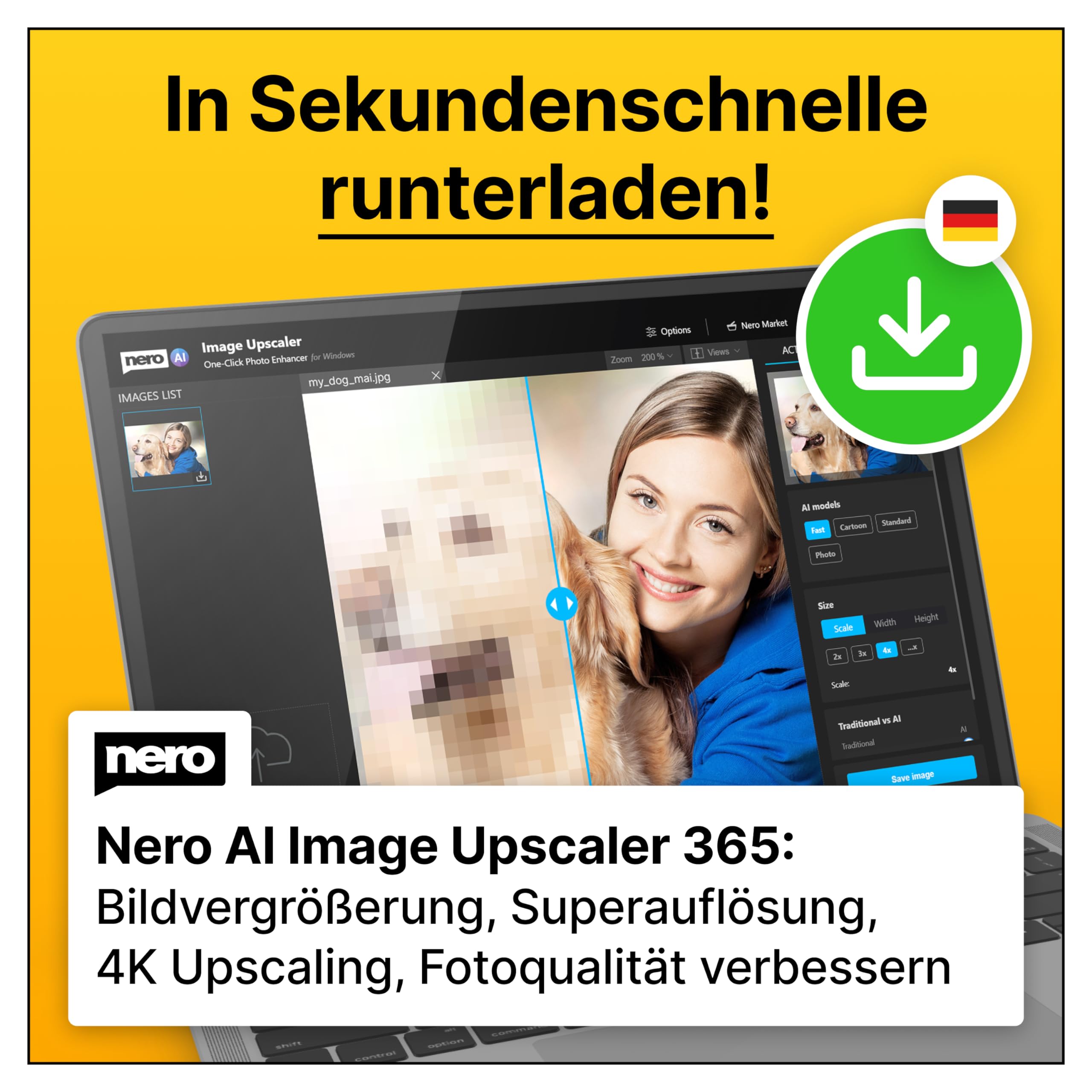Nero AI Image Upscaler 365 | KI | Bilder vergrößern | 4K | Windows 11/10 | 1 Gerät | Jahreslizenz