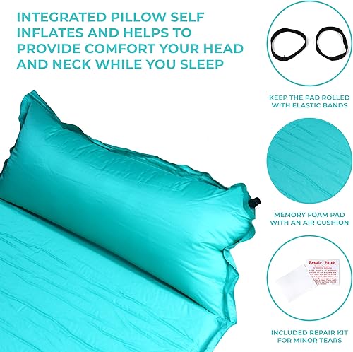 Miniatura 3 de OSAGE RIVER Colchoneta de dormir autoinflable con almohada integrada, alfombrilla compacta de espuma viscoelástica para dormir, colchón de aire para
