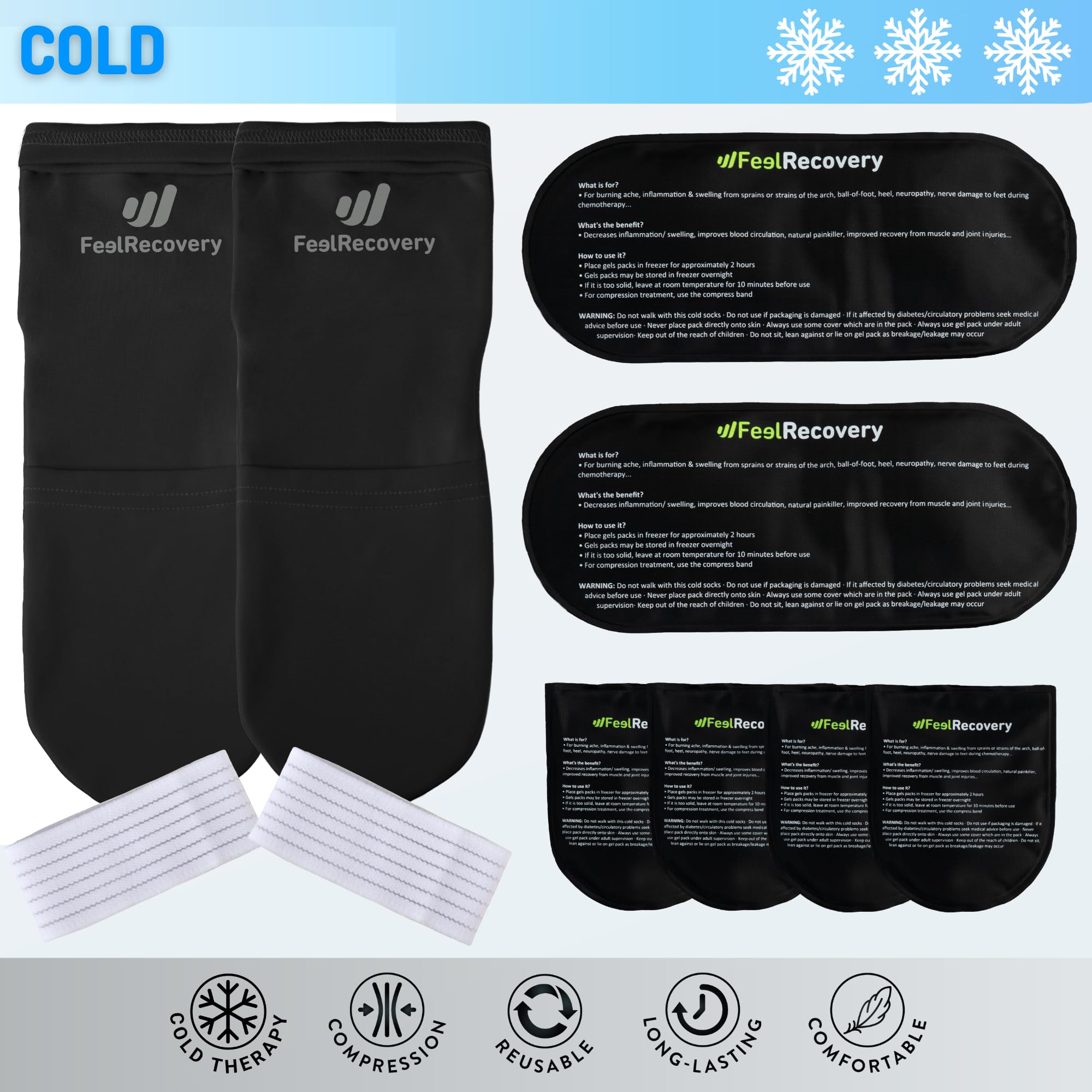 Calzini Refrigeranti Piedi e Caviglie - Calze per Terapia Caldo e Freddo - Impacco Ghiaccio Gel con Banda di Compressione - Neuropatia, Dolore al Piede e Fascite Plantare (S/M, Nero)