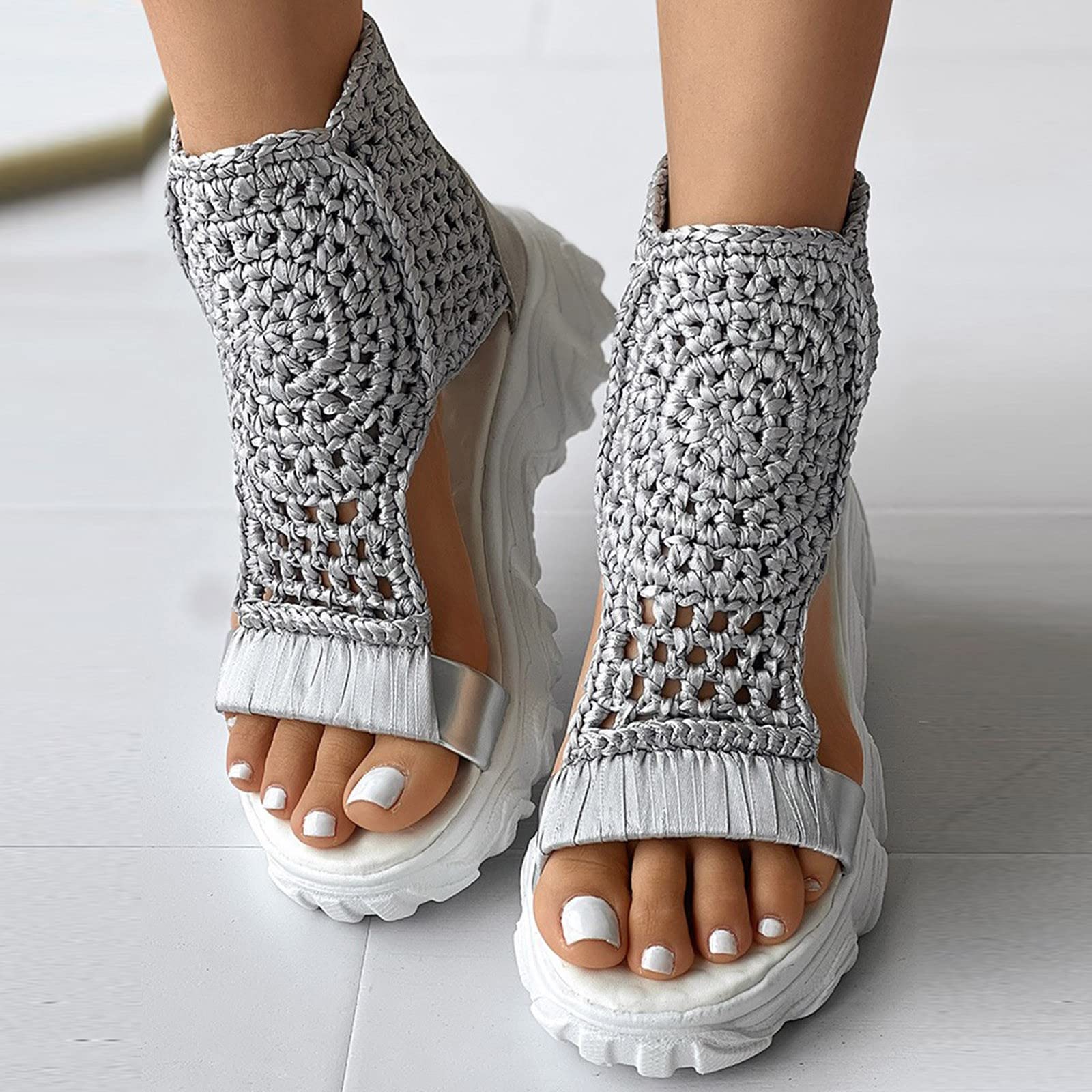 Genérico Sandalias De Tacón Sandalias De Verano para Mujer, Suela con Cuña, Elegantes Cuña Mujer, Zapatos Zuecos, Mules Cuero, Estilo Vintage Verano, Chanclas Cós para Anchos