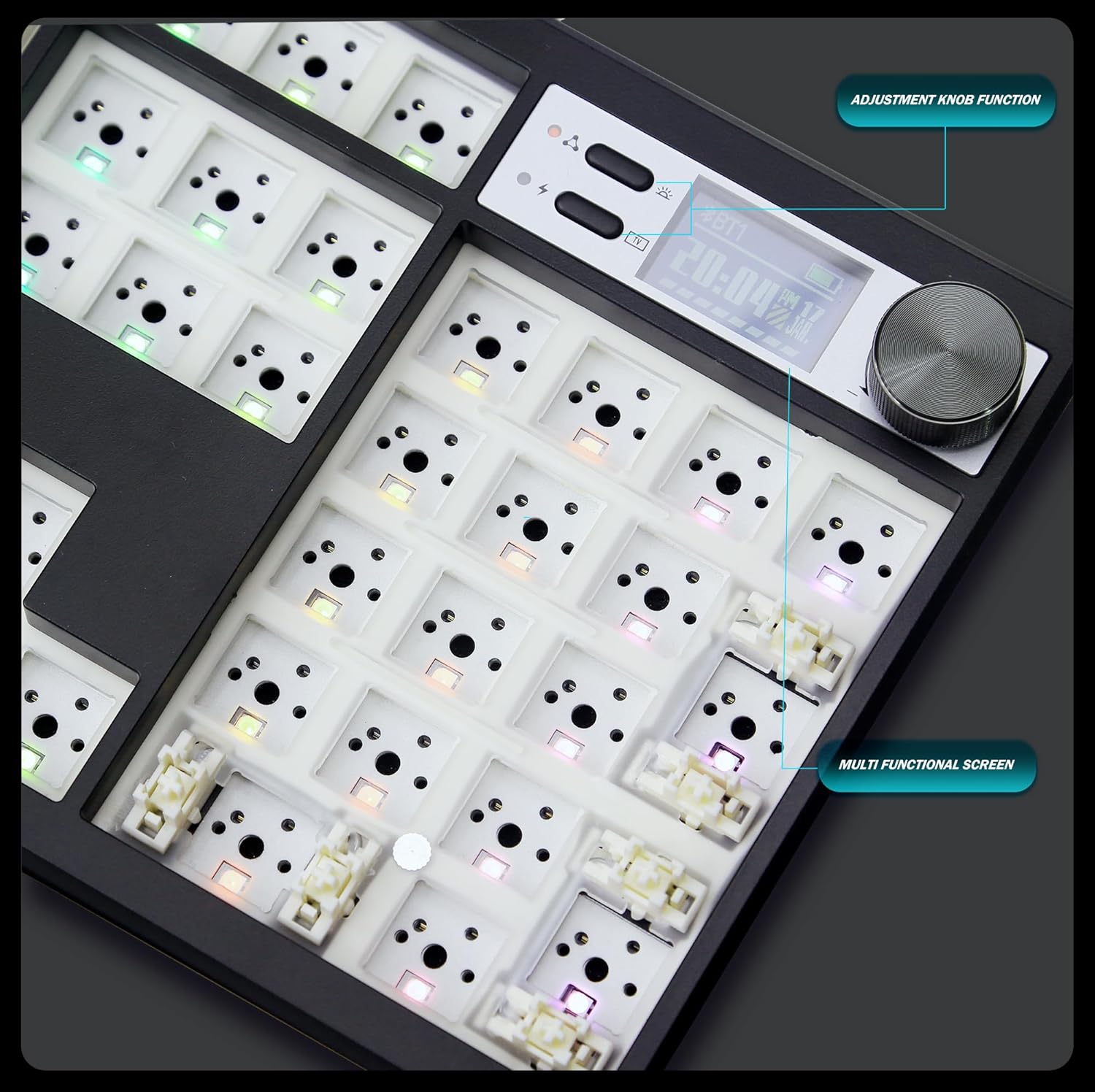 Close-up of screen and knob