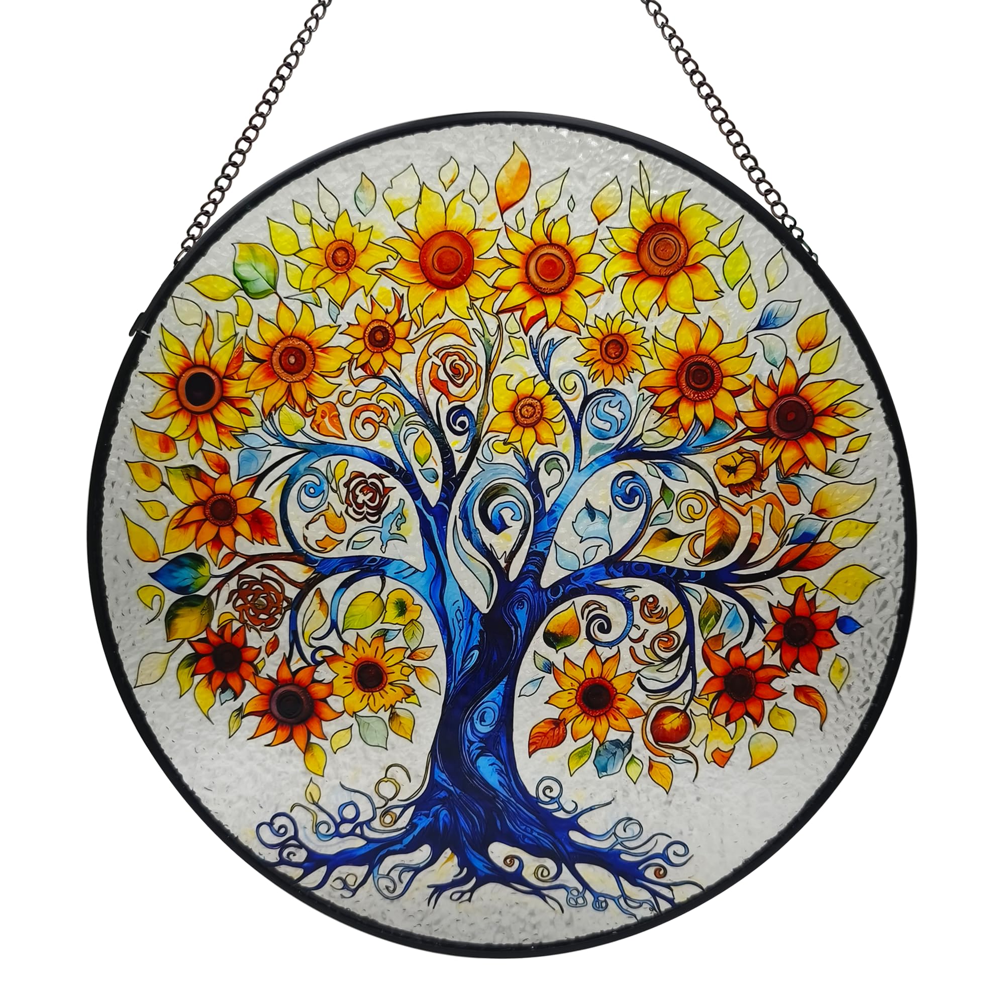 ZUSANG Tree of Life Stained Glass Window Hanging, Sunflower Tree Sun Catchers Indoor Window, 9.8'' Suncatchers for Windows Hanging Christmas, Birthday