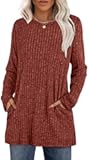 Long Sleeve Shirts for Women Crewneck Tunic Tops Loose Fit Dressy Womens Sweaters with Pockets Fall Fashion 2025