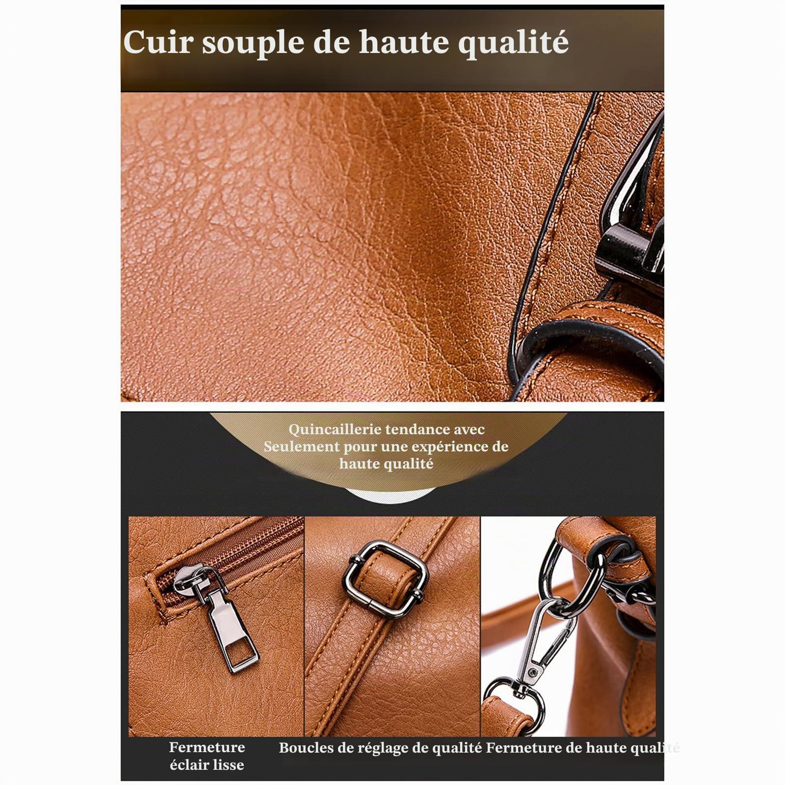 Sac à main pour femme en cuir souple rétro vintage avec poignée sur le dessus et poche
