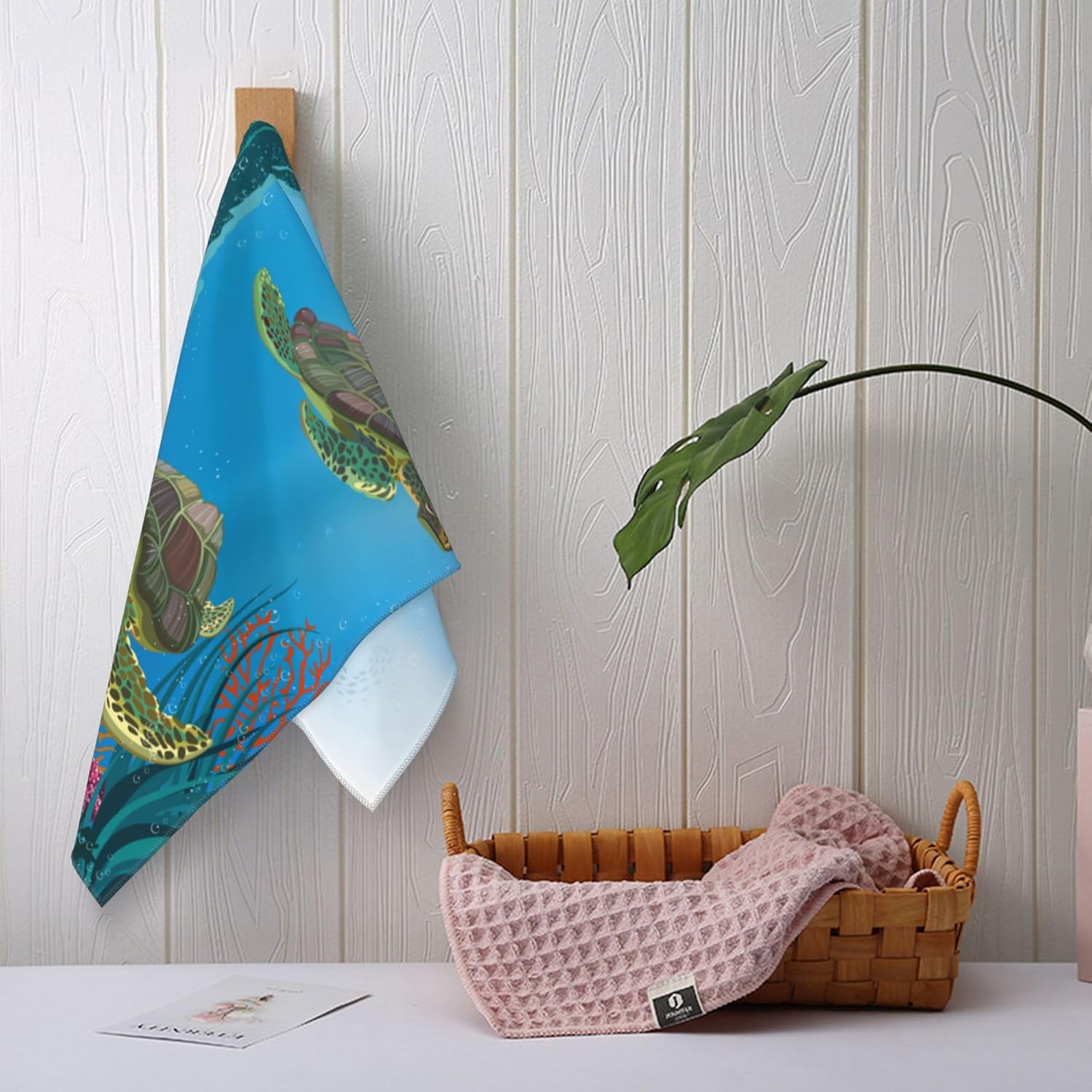 Sea Turtles Hand Towels for Bathroom Blue 14x28 Inch, Nautical Decor Beach Ocean Bath Hand Towels Decorative Set of 2 for Farmhouse Gym Kitchen Hotel Home Decorations - Image 7