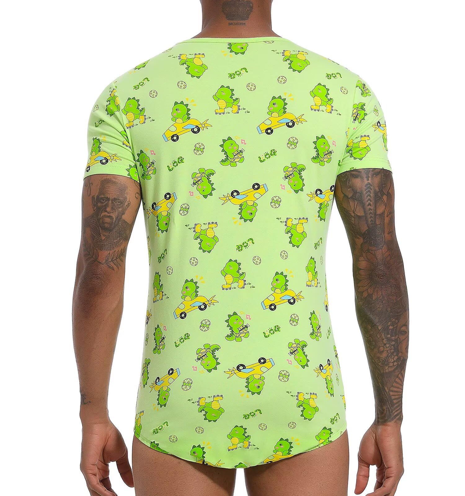 Landofgenie Onesie Mężczyźni Krótki Rękaw Bodysuit One Piece Pidżama Rompers Dinosaur Rudy