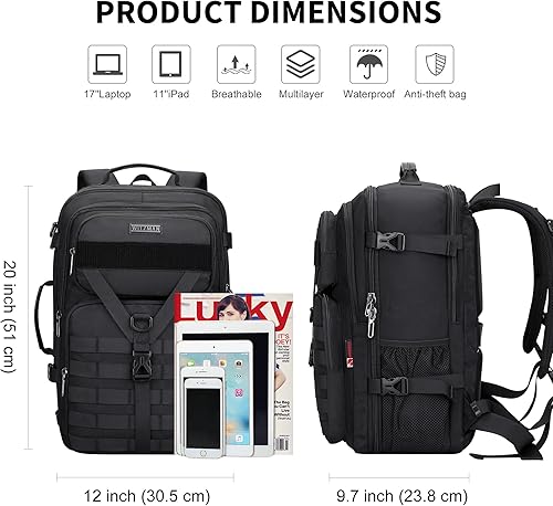 Miniatura 7 de WITZMAN Mochila de viaje de mano para hombre, grande, convertible de 45 litros, ajuste de 17 pulgadas, mochila 3 en 1, para aerolínea aprobada
