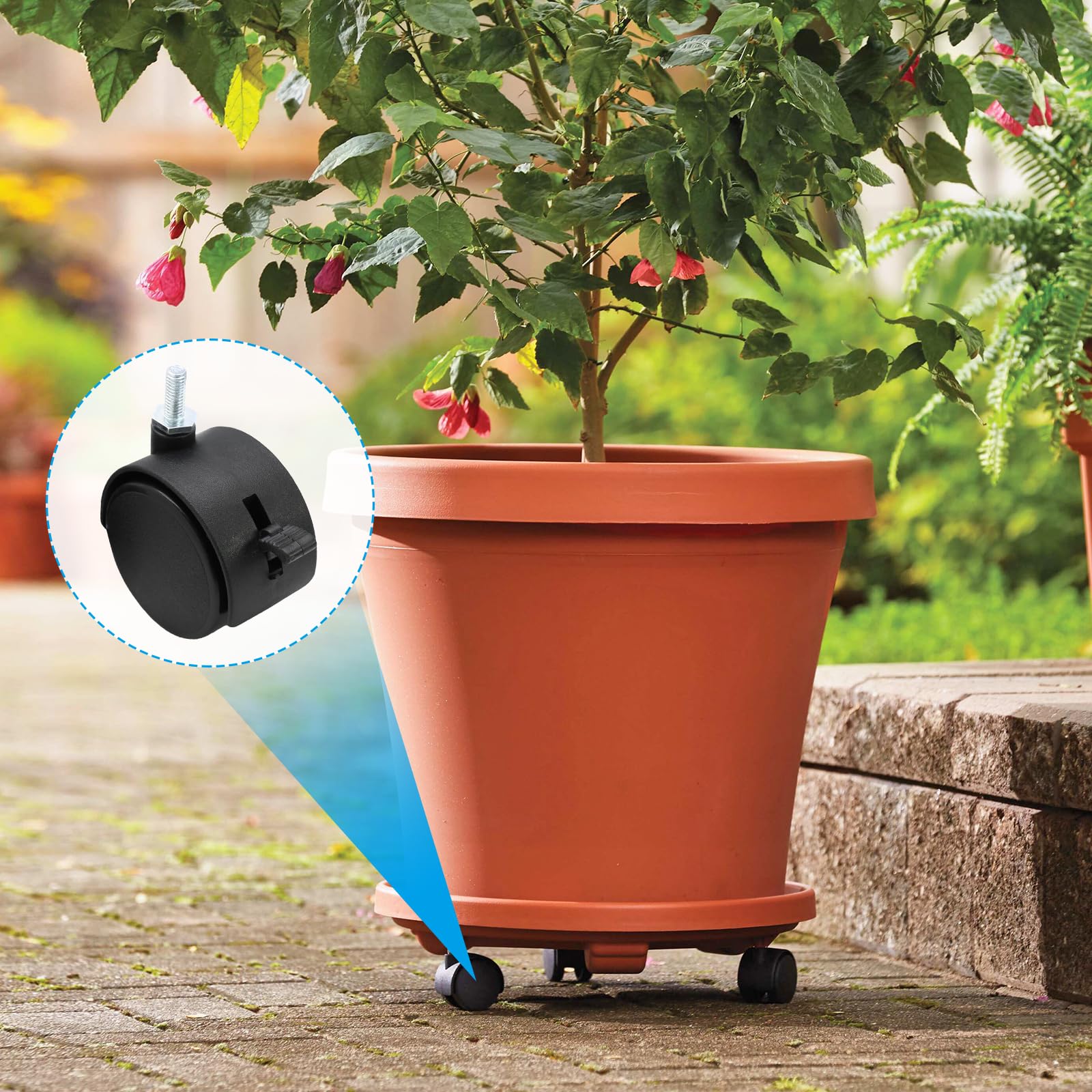 4 ruote girevoli da 5 cm, ruote girevoli M6 con stelo filettato con freno, ruote in nylon nero, ricambio per mobili, tavoli, armadi, mensole