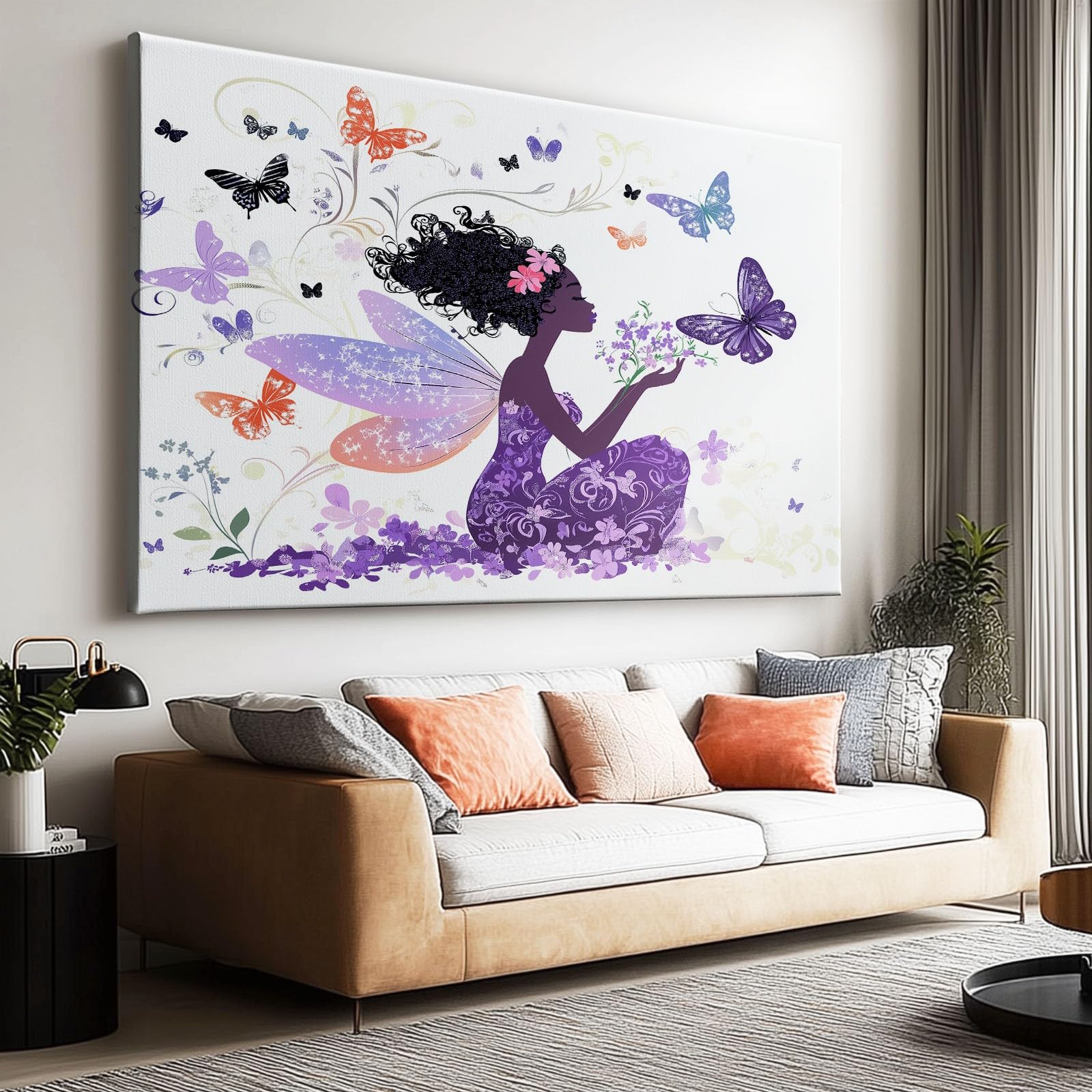 Canvas Wall Art Butterfly Girl Cartoon 120L x 80W CM (47" x 32") Decor Poster Prints for Living Room Kids' Nursery Wall Canvases Artwork Decor
