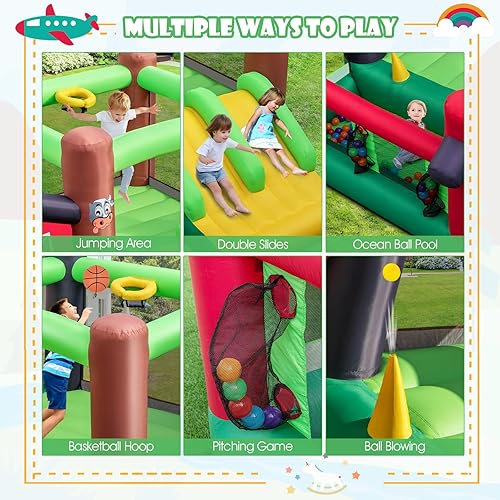 Miniatura 4 de HONEY JOY Casa hinchable de rebote con temática de granja para niños en interiores y exteriores, toboganes dobles, estacas para el suelo, casa