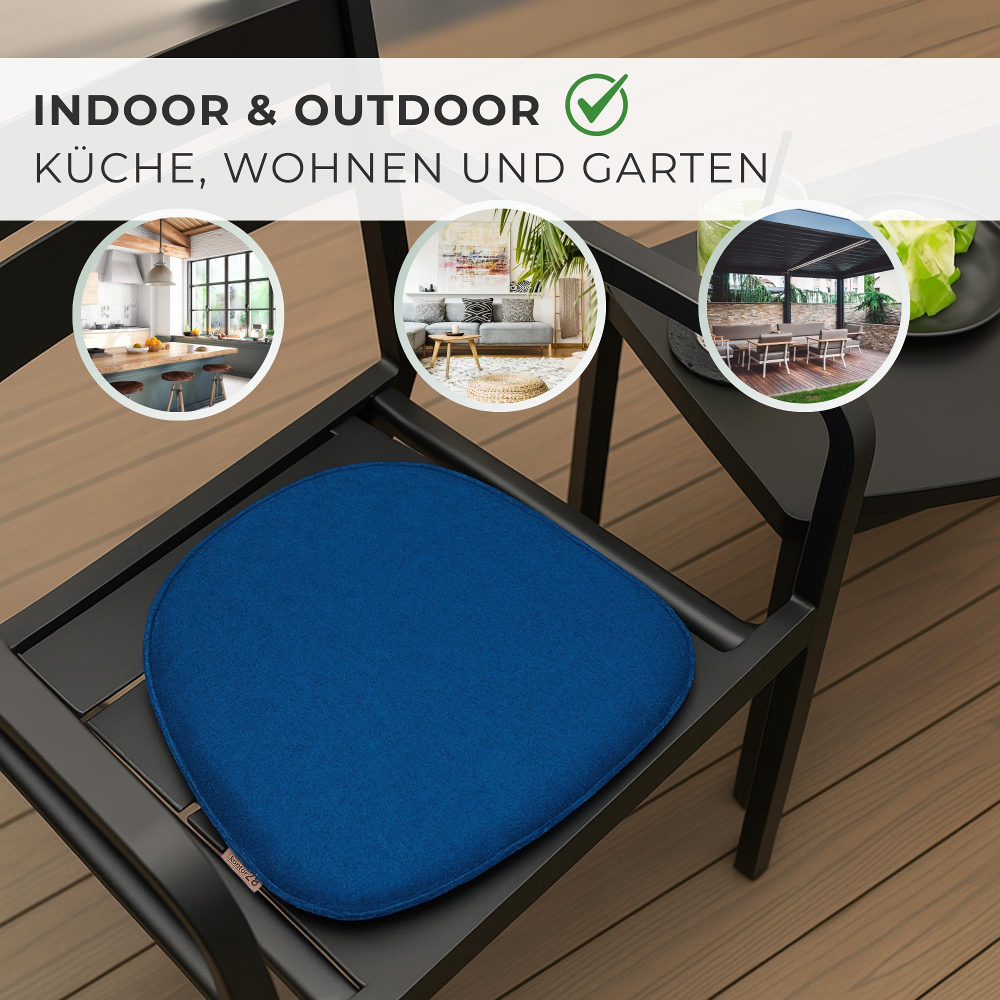 kontor28 - nachhaltiges Sitzkissen Stuhl Komfort, handgefertigt Made in Germany, 38x39 cm aus upcycling rPET Filz, Sitzauflage mit Polsterung - Outdoor geeignet & waschbar, Ozean 6er Set