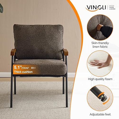 Miniatura 4 de VINGLI Mid-Century - Juego de 2 sillones decorativos modernos para espacios pequeños, sillas de lectura tapizadas pequeñas y cómodas con