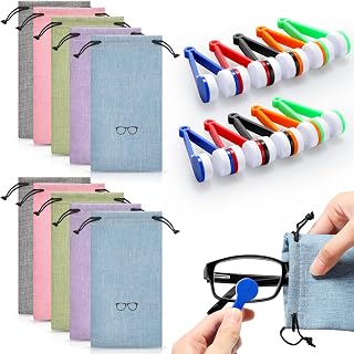 20 Pieces Glasses Cleaner Tool Eyeglasses Pouch and Eyeglass Cleaner Brush Sunglasses Cleaning Tool Mini Eyeglass Cleaner Glasses Cleaner for Kids Students Teachers Office Workers, 5 Colors