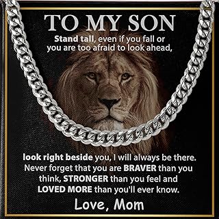Birthday Gifts For Son From Mom | Mother And Son Necklace To My Man Gift | Cuban Link Chain with Message Card Gift for Boys Necklaces Pendant Jewelry Gifts