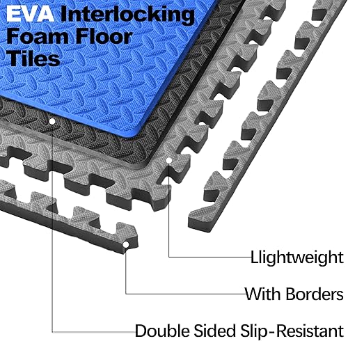 Miniatura 6 de Tapete de suelo de rompecabezas para gimnasio, azulejos entrelazados de EVA de alta densidad de 34 pulgadas de grosor, alfombrilla de entrenamiento