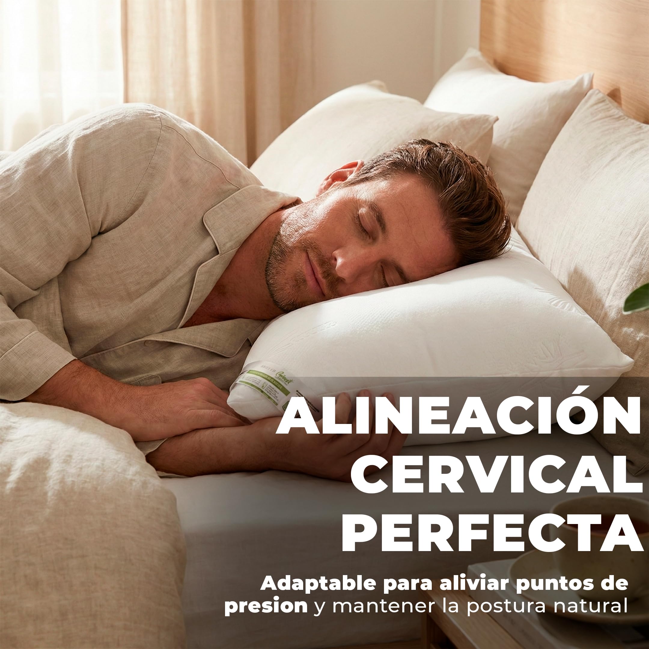 Relax Almohada Visco Vegetal 70 Cm Firmeza Suave Núcleo Aceites Naturales Tejido Bamboo Transpirable Antialérgica Cervical Eco Sostenible Adaptable Sueño Ergonómico Funda Lavable