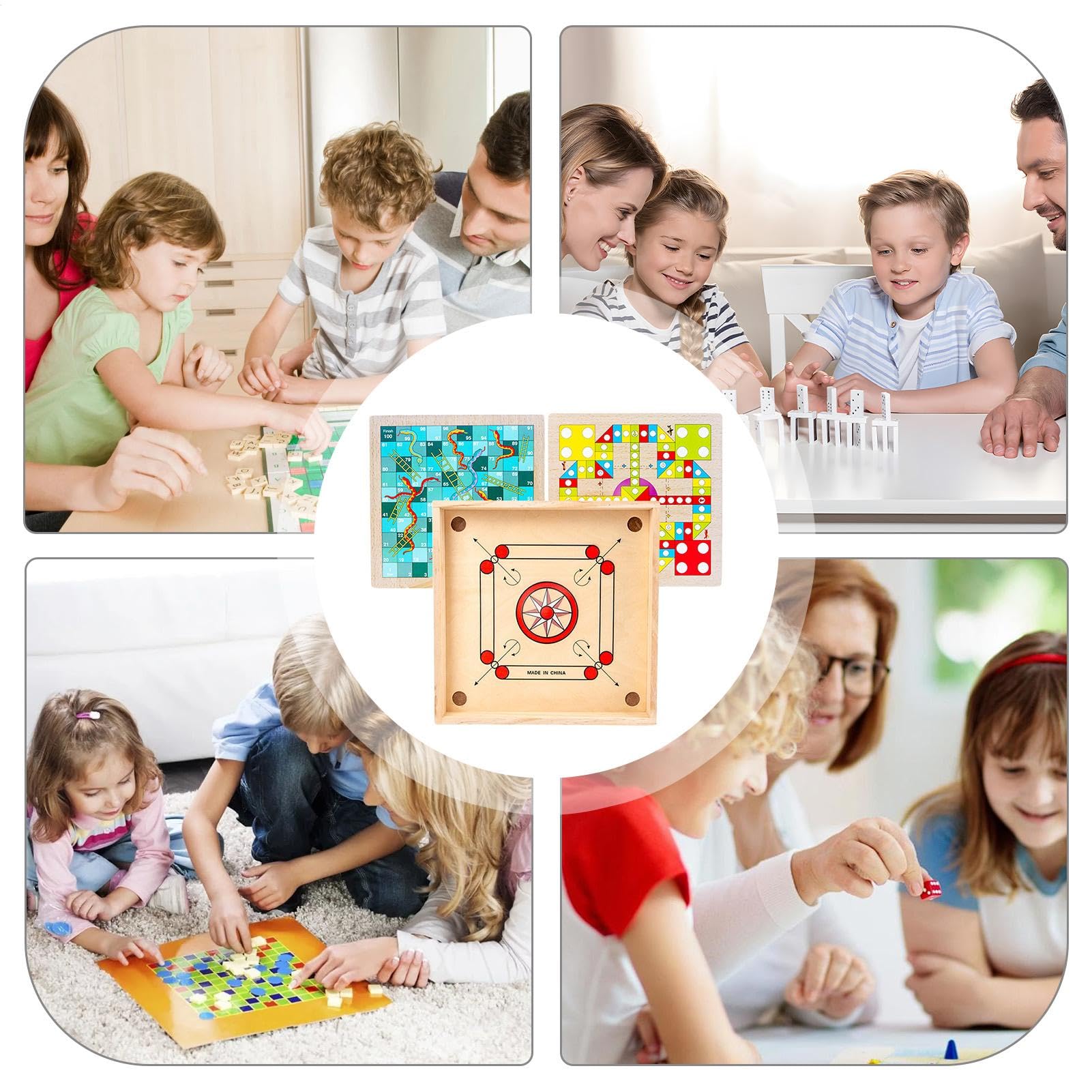 Carroms Game, Wooden Classic Strike Game, Coin-Included Set, 30.8cm/12.12inches, Portable Outside, Family Fun, Smooth Carroms Board for Indoor Entertainment