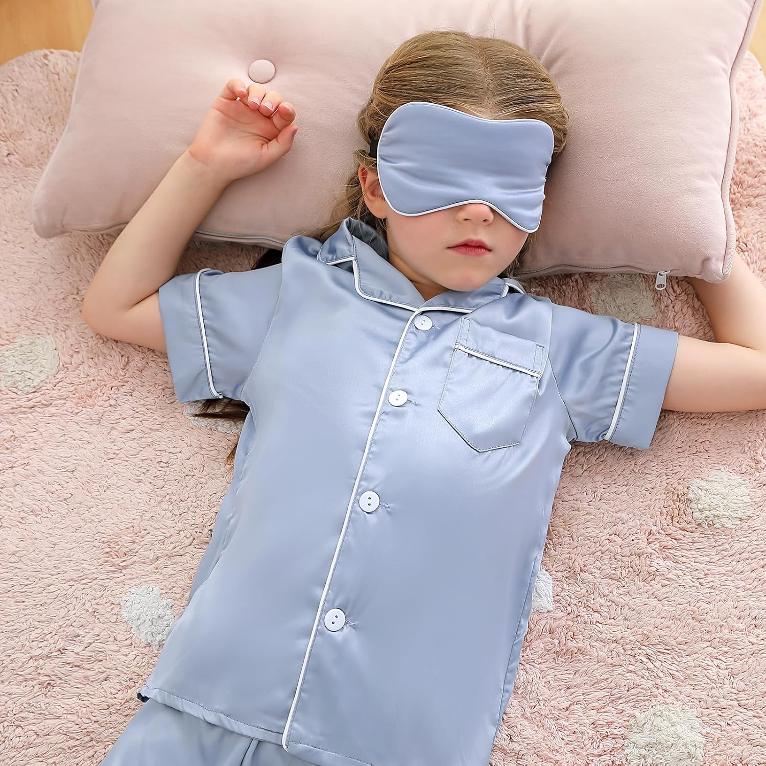 Weixinbuy Girls Pajama Set Silk Satin Pajamas for Kids Girls Boys Button Down Pjs Set Casual Sleepwear Loungewear Gifts - Image 7