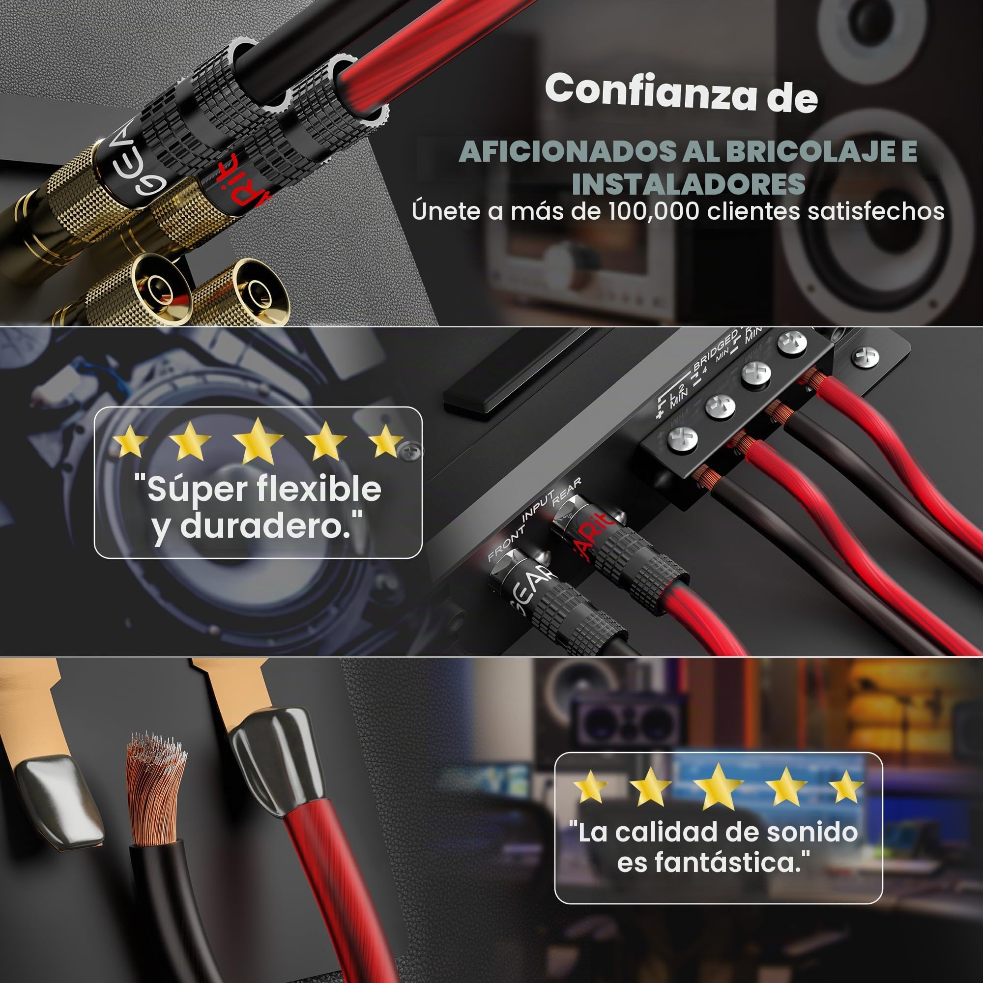 GearIT Cable de altavoz Pro Series de calibre 14 (2 x 2,5 mm²) (30,4 metros, color negro y rojo) CCA Hifi Audio Cable para altavoces de audio para coche y sistemas de sonido envolvente de cine en casa