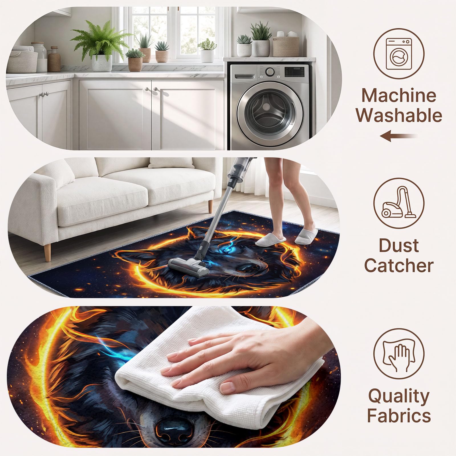 Générique Tapis Animal Tête De Loup Bleu Foncé d’intérieur Durable, Facile à Nettoyer 120x170 cm, Moderne Funky Tapis pour Salon, Chambre, Cuisine ou entrée