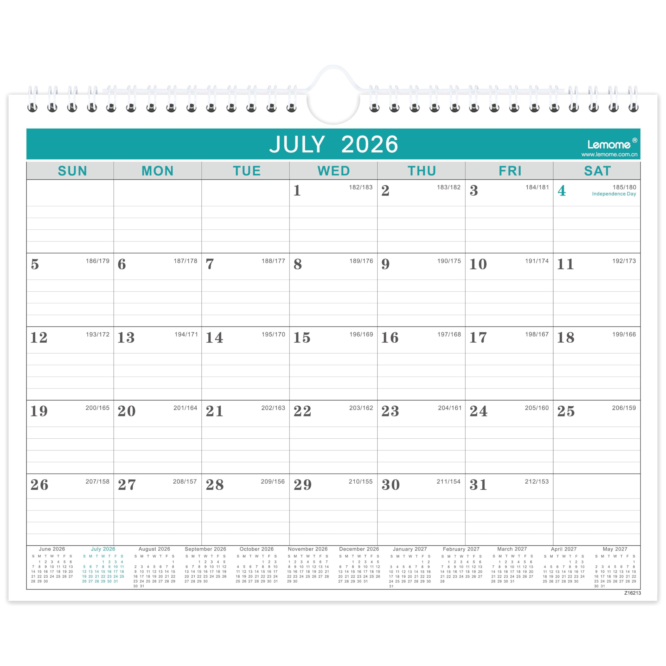 Wall Calendar 2026-2027, 8.5" x 11", Jul 2026 to December 2026, 18 Months with Twin-Wire Bound, Writing Blocks