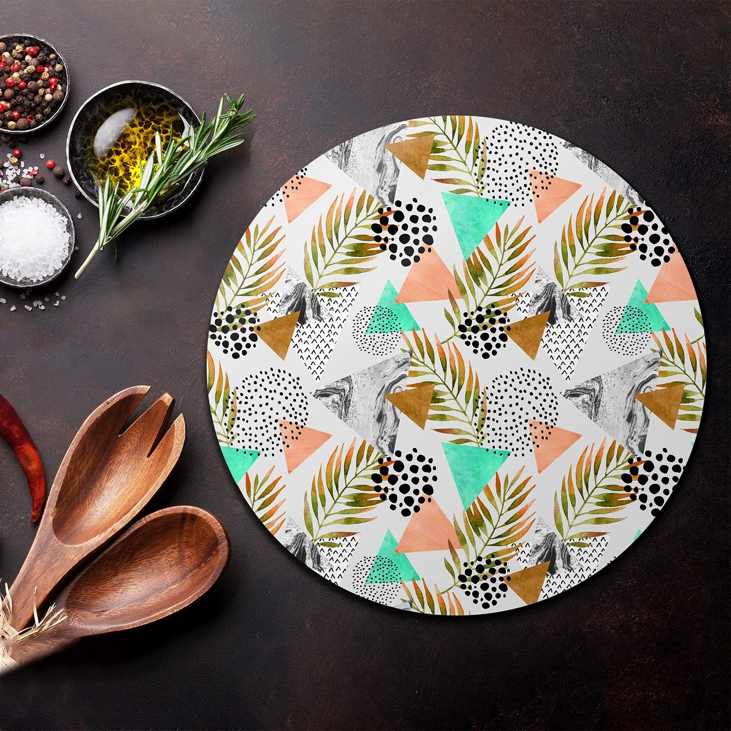 Coloray Glas Schneidebrett 40cm Herdabdeckplatte Servieren von Speisen Spritzschutz Glasabdeckplatte Gehärtetes Glas Induktionsherdabdeckung - Abstrakte Palmenblatt Pastellfarben.