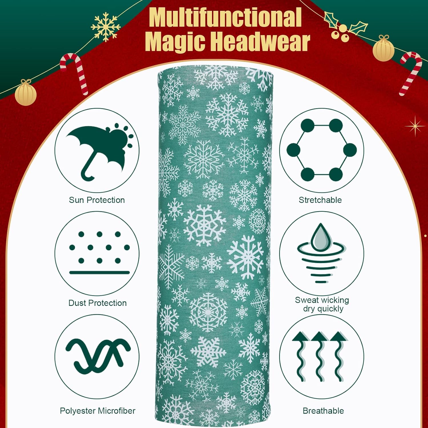 26 Pcs Christmas Neck Gaiter Face Covering Santa Head Wraps Balaclava Seamless Face Scarf Headwear Face Mask Outdoor Bandanas Hiking Headband for Adult Winter Christmas Party Outdoor