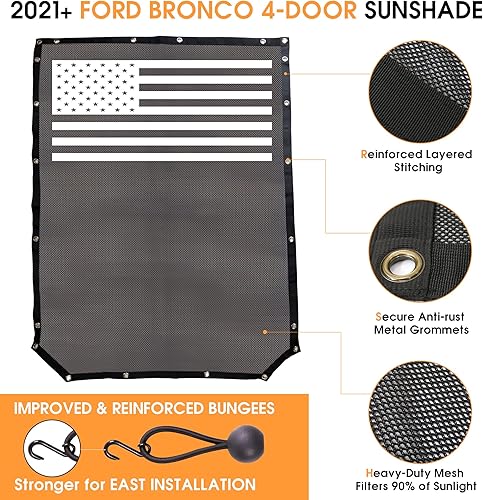 Miniatura 4 de BESTAOO Parasol para Ford Bronco Accessories 2021 2022 de 4 puertas, parte delantera y trasera de malla de longitud completa, cubierta superior
