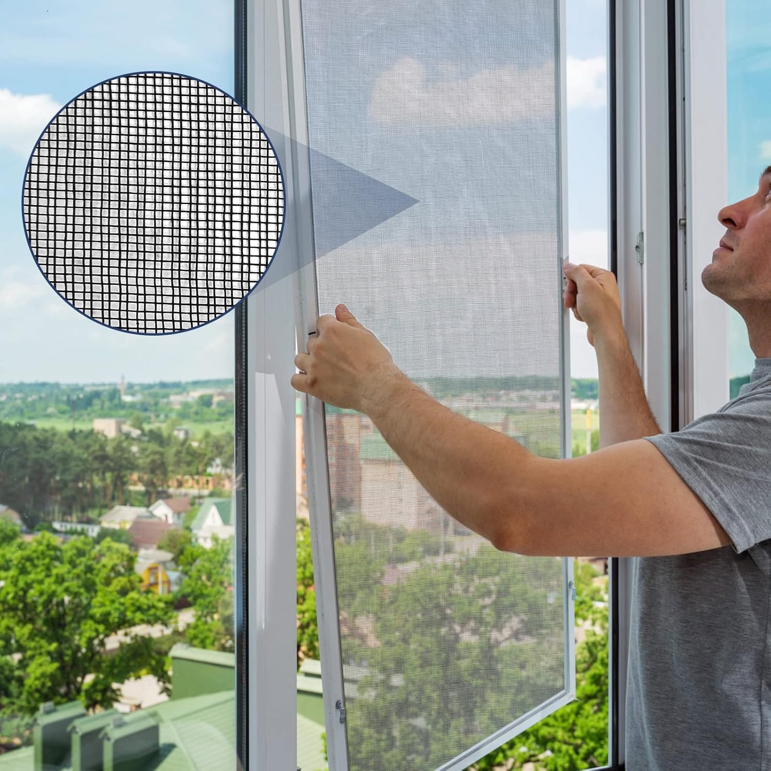 Sasylvia Replacement Window Screens, 48in x 120ft, Durable Fiberglass Window Screen Mesh Roll, Easy to Cut, Not Easy to Tear, Black Door Screens for Flies Mosquitoes Bug Prevention Pet Proof