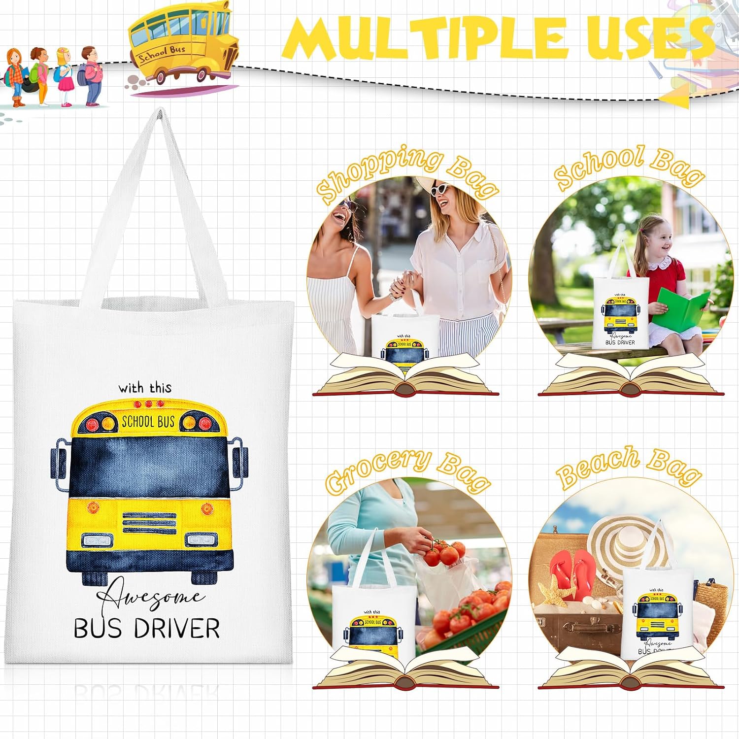 Unittype 4 Pcs School Bus Driver Gifts Including Tote Bag and Women Makeup Bag Bus Driver Appreciation Gifts - Image 5
