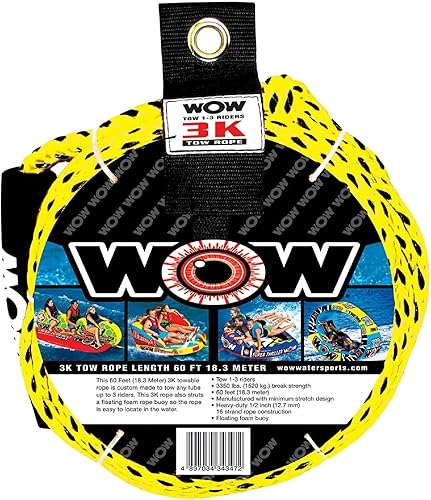WOW Sports - Cuerda de remolque para remolques - Accesorio imprescindible para barco - Diseño resistente de 16 hilos - 60 pies de longitud - con