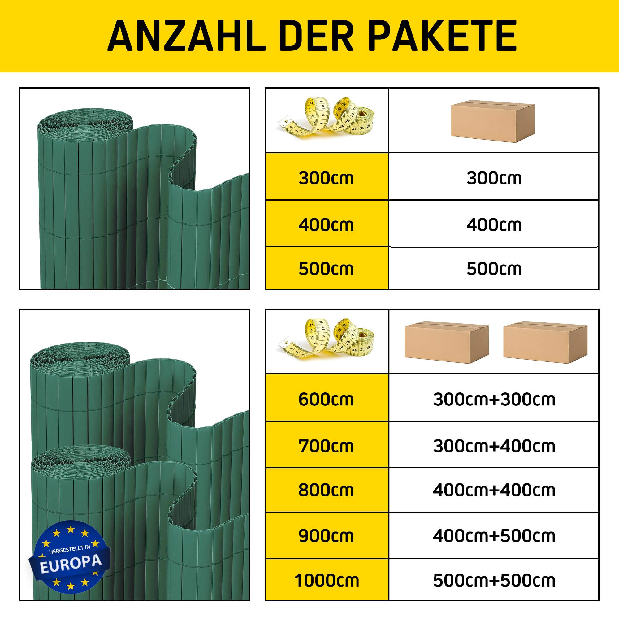 jarolift Canniccio in PVC Standard Recinzione Balcone Frangivista, Arella Frangivento Protettivo per Giardino Balcone Terrazza, 100 x 900 cm (Composto da 2 Cannicci: 1x4m + 1x5m di Lunghezza), Verde