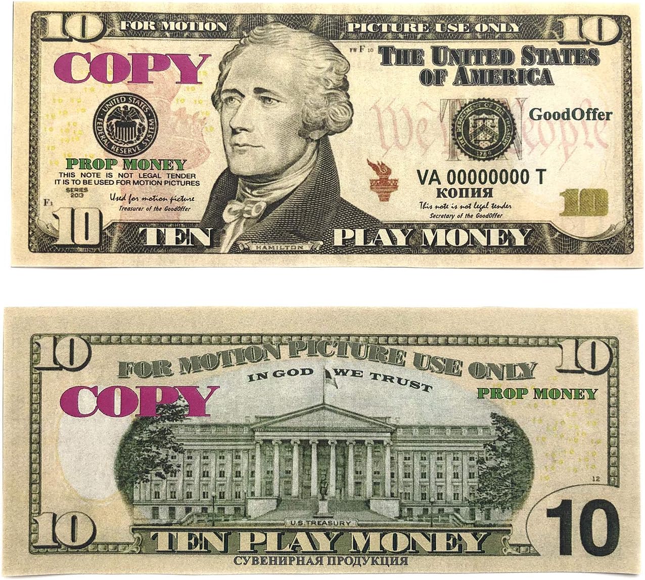 Amazon Goodoffer 小道具 お金遊び 10ドル札 おもちゃ 現金 ごっこ遊び 合計1 000ドルのフルプリントコピー ゲームと教育用のお金 おもちゃ おもちゃ