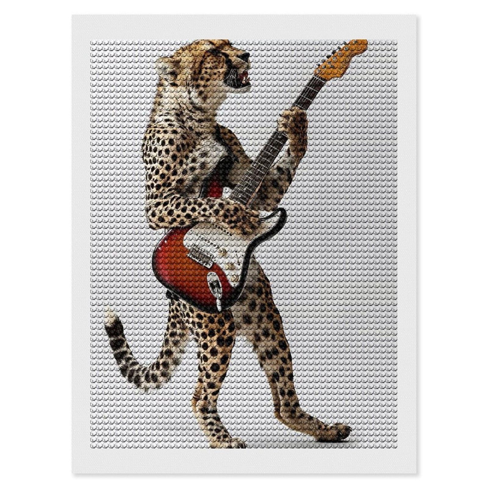 Junmoney Cheetah Guitar Diamond Painting Canvas Set 12"x16", Satisfying Creative Project, Easy to Follow Symbols, Fun Craft Experience
