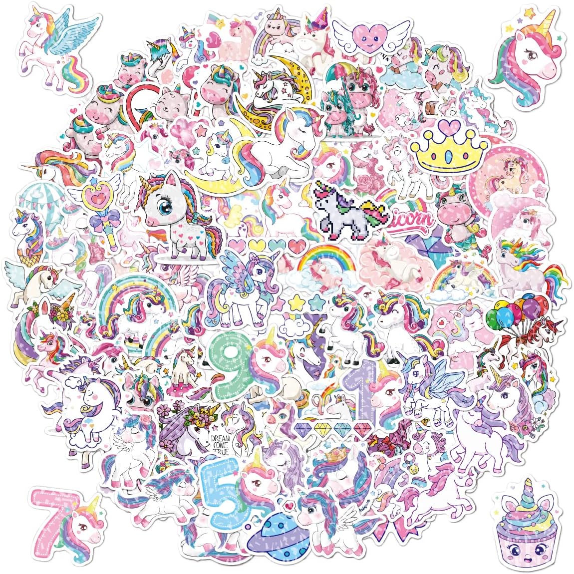 LZLPACKING Holographic shiny Stickers Children's Stickers 118 Sheets of Laser Flash Cartoon Water Cup Stationery Decoration DIY Girl Stickers