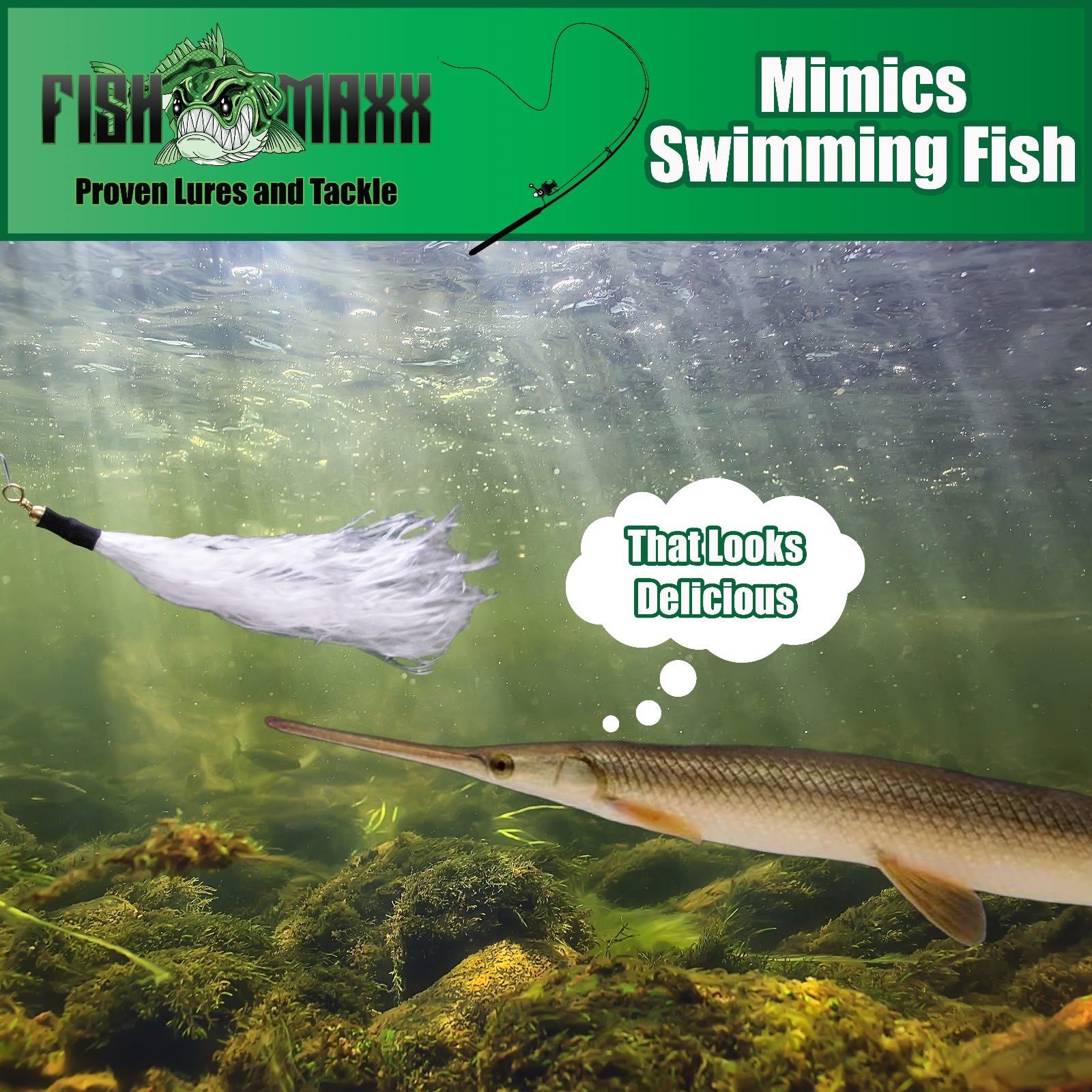 BuckMaxx Gar Fishing Lure, 3 Pack, Medium, White/Black, Topwater Lures