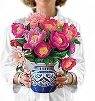 FreshCut Paper Peony Paradise 12-Inch 3D Pop-Up Flower Bouquet Card - Lifetime Peony Blooms, Birthday Anniversary Gift with Blank Note & Envelope