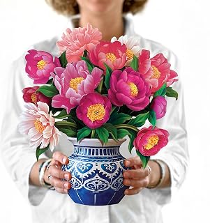 FreshCut Paper Peony Paradise 12-Inch 3D Pop-Up Flower Bouquet Card - Lifetime Peony Blooms, Birthday Anniversary Gift with Blank Note & Envelope