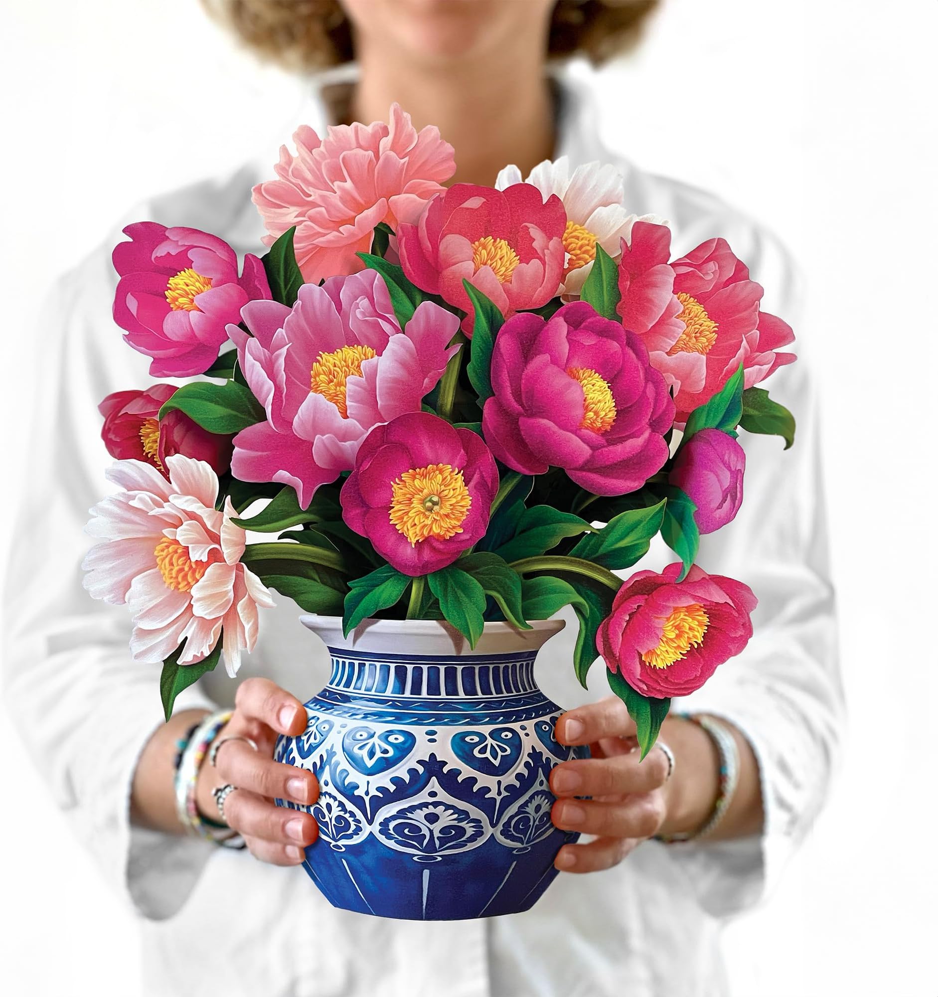 Freshcut Paper Pop Up Cards, Peony Paradise, 12 Inch Life Sized Forever Flower Bouquet 3D Popup Greeting Card, Birthday Cards, Spring Gifts, Thank You Card, Blank Notecard & Envelope