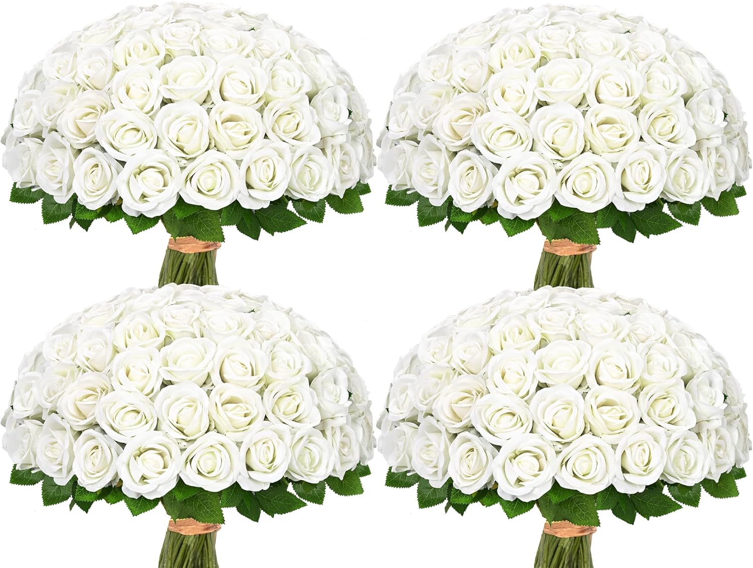 Waipfaru 100 Pcs White Roses Artificial Flowers Bulk, Real Touch Velvet Roses with Wrapping Paper, Fake Flowers for Wedding Centerpieces Bridal Bouquet Valentines Mothers Day Decor