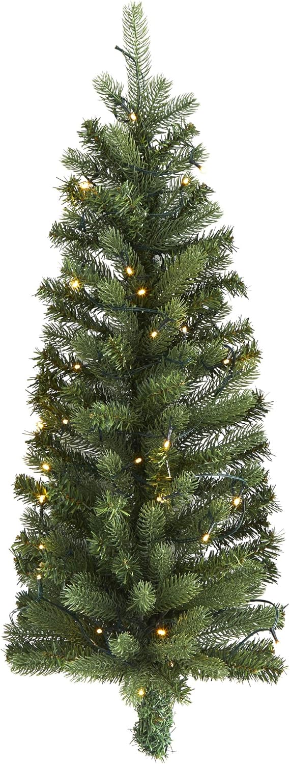 Nearly Natural 3ft. Flat Back Wall Hanging Artificial Christmas Tree with 35 Clear LED Lights