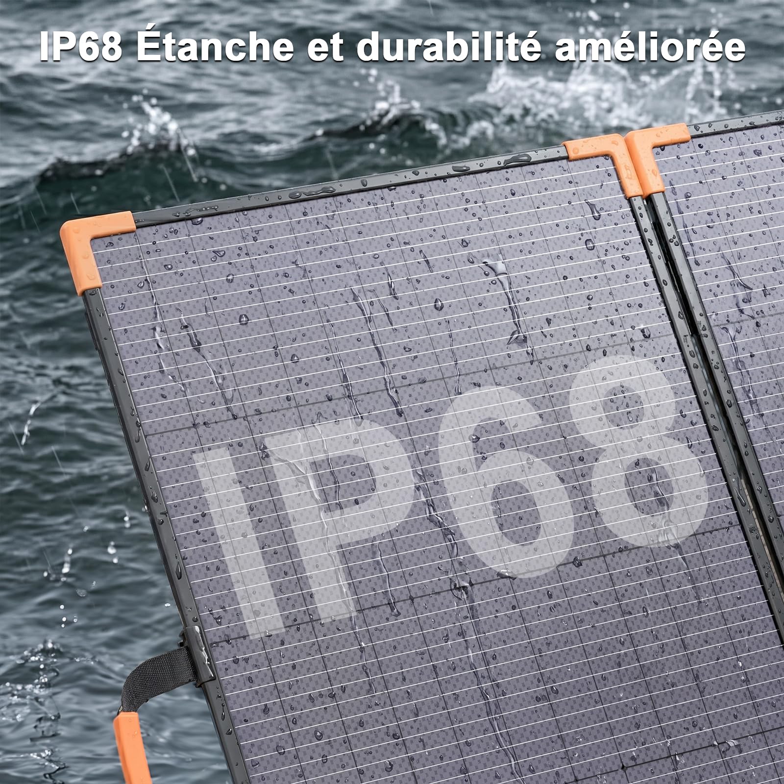 Panneau solaire portable biface 400 W, chargeur solaire pliable léger 33 V pour centrales électriques, étanche IP68, avec 3 supports renforcés pour le camping | Panneau solaire léger pour centrale électrique, étanche IP68, avec 3 supports renforcés pour c