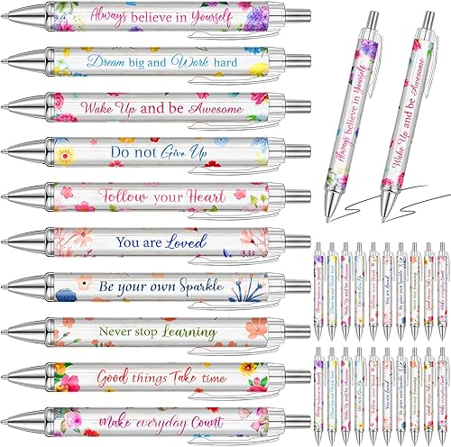 Yeaqee 50 bolígrafos inspiradores a granel para mujeres, regalo de Navidad, citas motivacionales, punta de lápiz capacitivo, bolígrafo retráctil,
